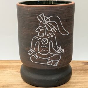 Brown Ceramic Vase with Tribal Design